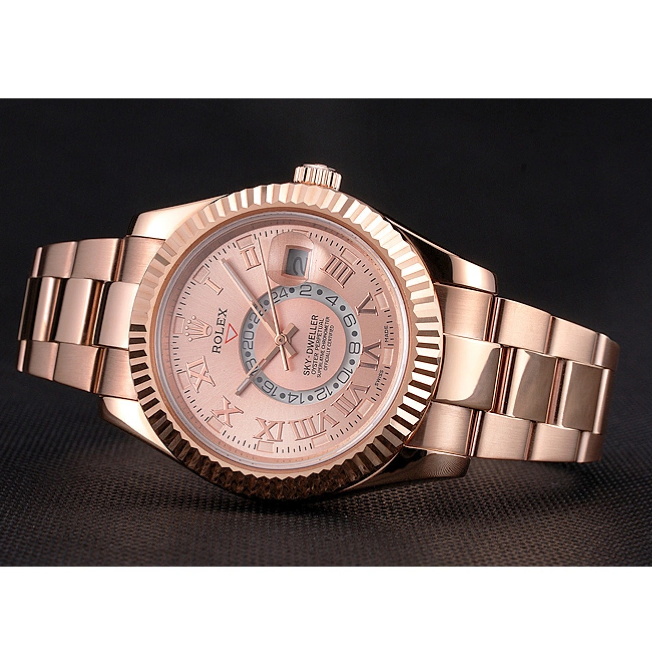 Aaa fake watches Dweller Case Rolex Gold Dial Rose Bracelet And Sky Rose Gold 0722